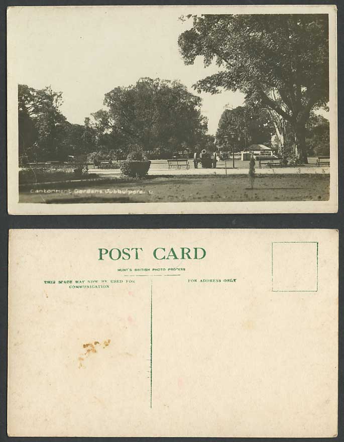 India Old Real Photo Postcard Cantonment Gardens Jubbulpore Cannon Big Gun Trees