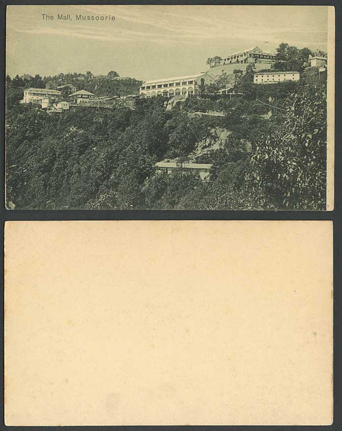 India Old Postcard Mussoorie THE MALL Houses Buildings Hills Mountains Br Indian