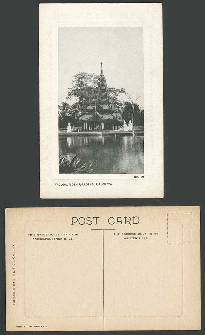 India Old Postcard Burma Burmese Pagoda Eden Gardens Calcutta Lake Statues No.19