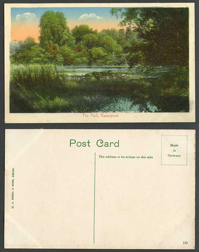 Pakistan Old Colour Postcard The Park Rawalpindi Lake or River Scene India N.113