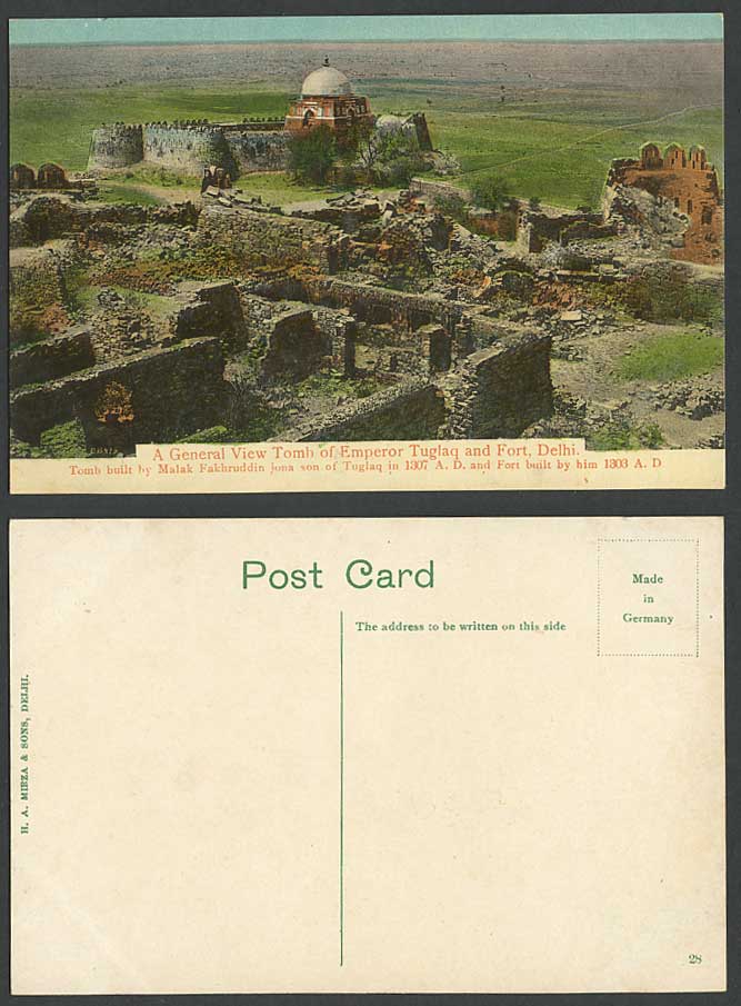 India Old Postcard Delhi Fort Tomb Emperor Tuglaq by Malak Fakhruddin Ruins N.28