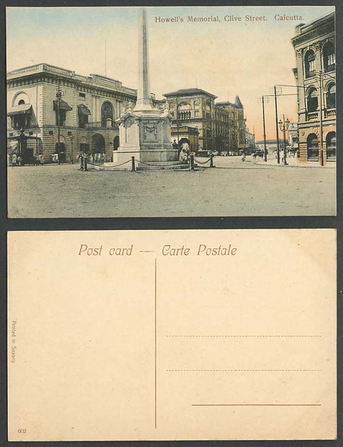 India Old Hand Tinted Postcard Howell's Memorial Clive Street Scene Calcutta 602