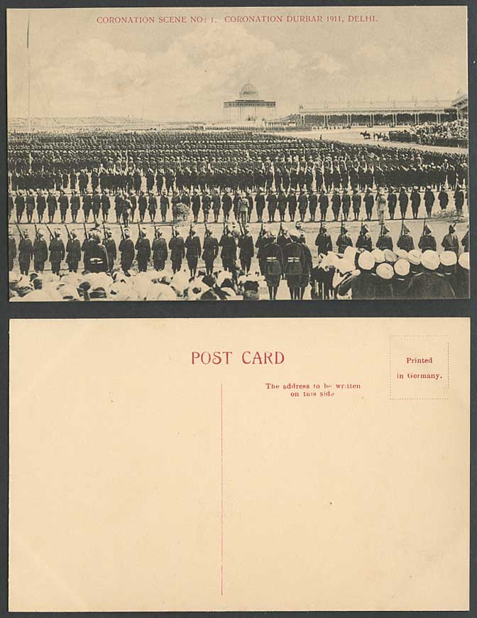 India Coronation Scene No.1 Durbar Delhi 1911 Old Postcard Guards Soldiers Pavil