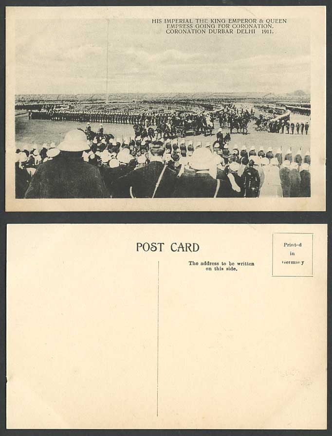 India Coronation Durbar Delhi King H. Majesty Queen Procession 1911 Old Postcard