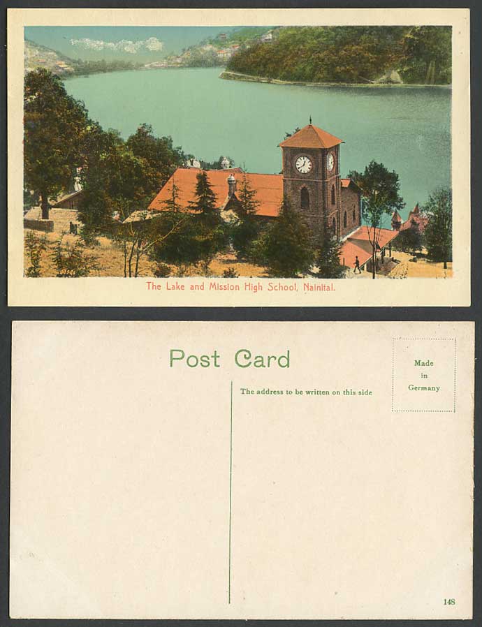 India Old Colour Postcard Lake Mission High School Clock Tower NAINITAL Panorama
