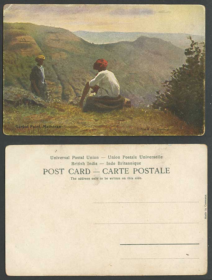 India Old Postcard Garbut Point Matheran Ethnic Natives Hills Mountains Panorama