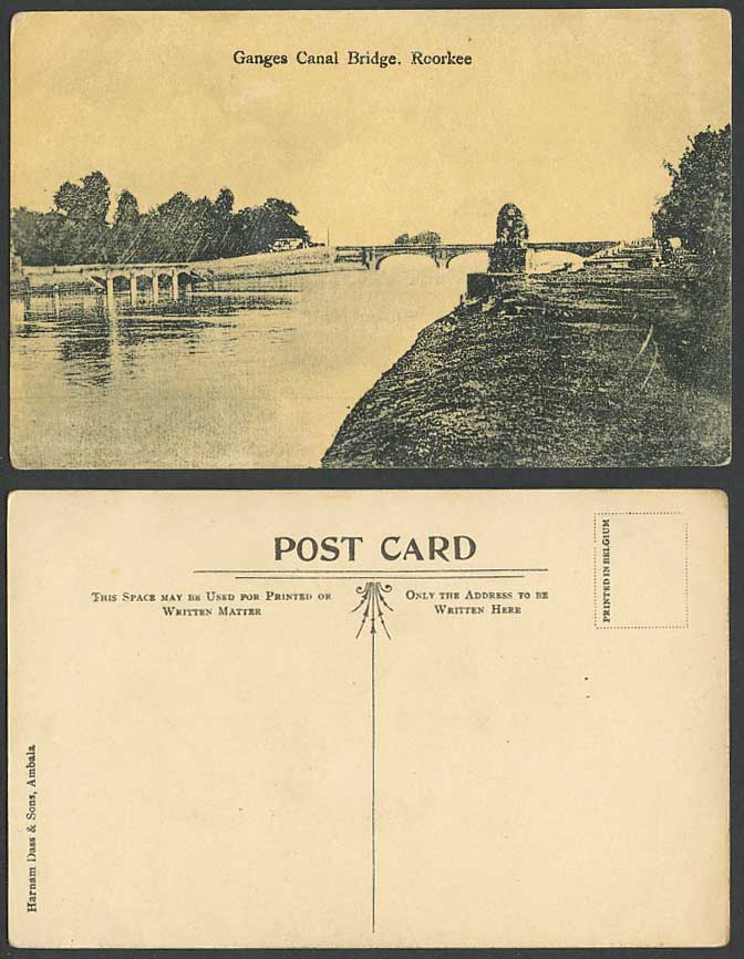 India Old Postcard Ganges Canal Bridge, Roorkee River Scene, Harnam Dass & Sons