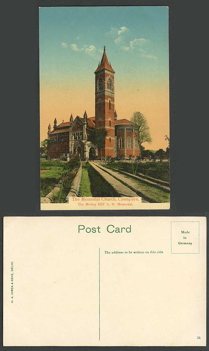India Old Colour Postcard MEMORIAL CHURCH Cawnpore Mutiny 1857 A.D. Memorial 34