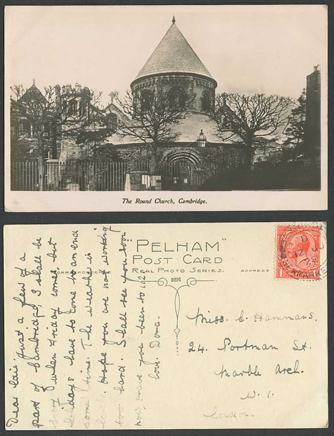 Cambridge KG 1d 1928 Old Postcard The Round Church Pelham Real Photo Series 3291