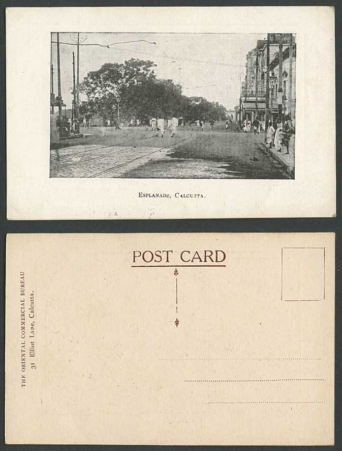 India Old Postcard Esplanade Street Scene Calcutta Tramlines Oriental Commercial