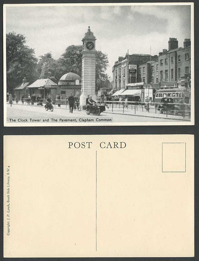 London Old Postcard CLAPHAM COMMON Clock Tower and Pavement Motorbike Motorcycle