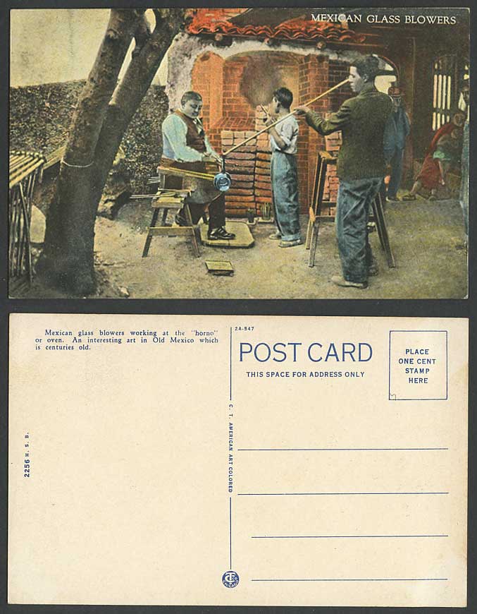 Mexico Old Postcard Mexican Glass Blowers Native Workers Working Horno Oven, Art