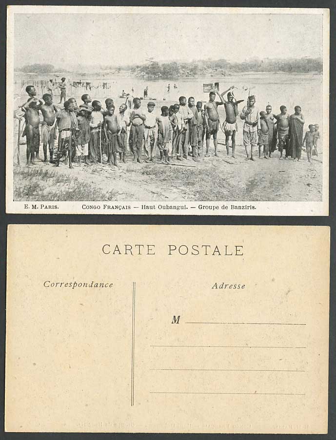 French Congo Old Postcard Haut Oubangui Banziris Native Men Children Boys Woman