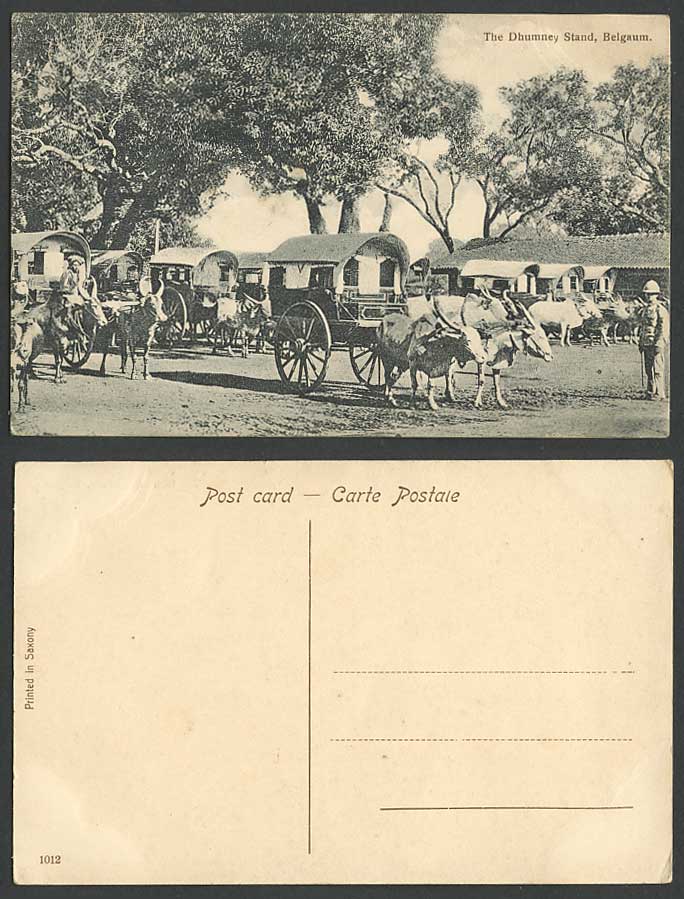 India The Dhumney Stand Belgaum Double Bullock Carts Drivers Police Old Postcard