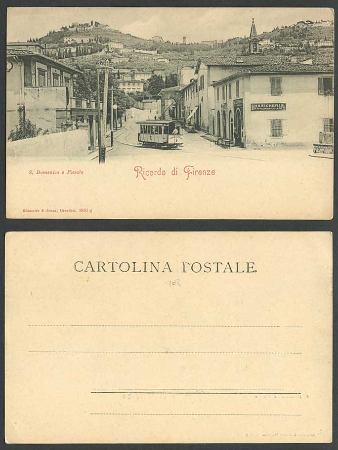 Italy Old Postcard Ricordo di Firenze TRAM 9 Pizzicheria Street Scene Bell Tower