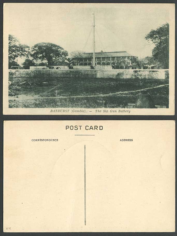 Gambia Bathurst Old Postcard The Six Gun Battery, Cannons Guns, Military, Africa