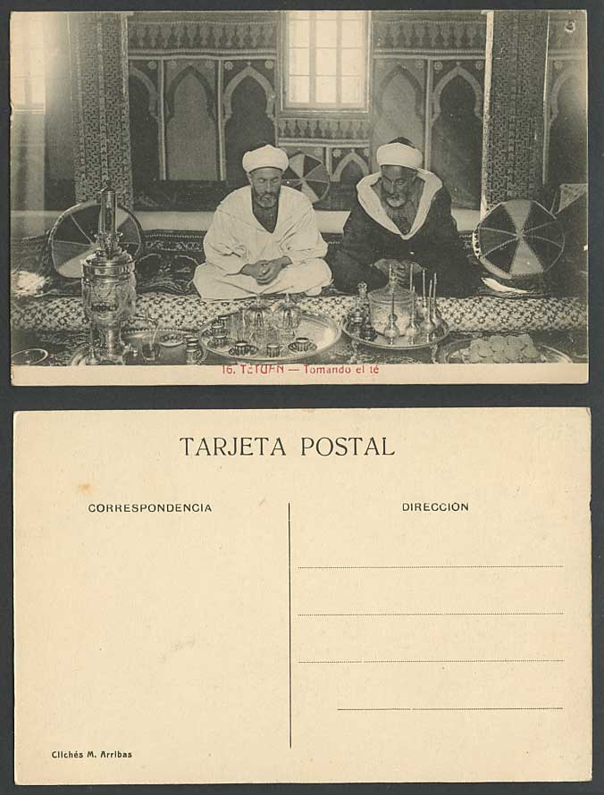 Morocco Old Postcard TETUAN Native Moorish Men Drinking Tea Tomando el Te Ethnic
