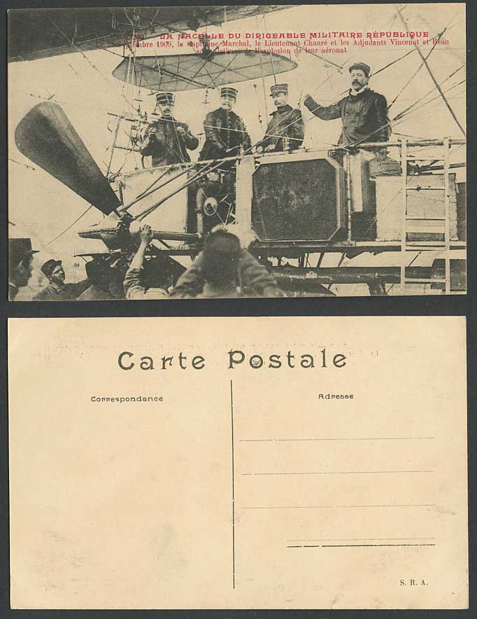 Airship Republique Victims Marchal Vincenot Chaure Reau 1909 Old Postcard Ballon