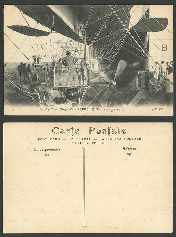 Back Platform of Republique Airship Aviator French ZEPPELIN Balloon Old Postcard