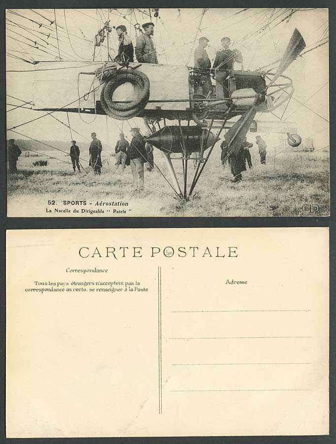 Platform of PATRIE Airship Sports Aviators French ZEPPELIN Balloon Old Postcard