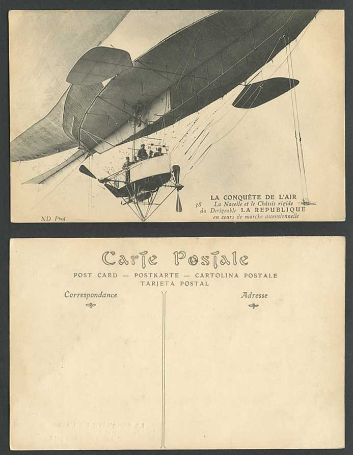 La Republique Airship Frame & Platform ZEPPELIN Balloon Climbing Up Old Postcard