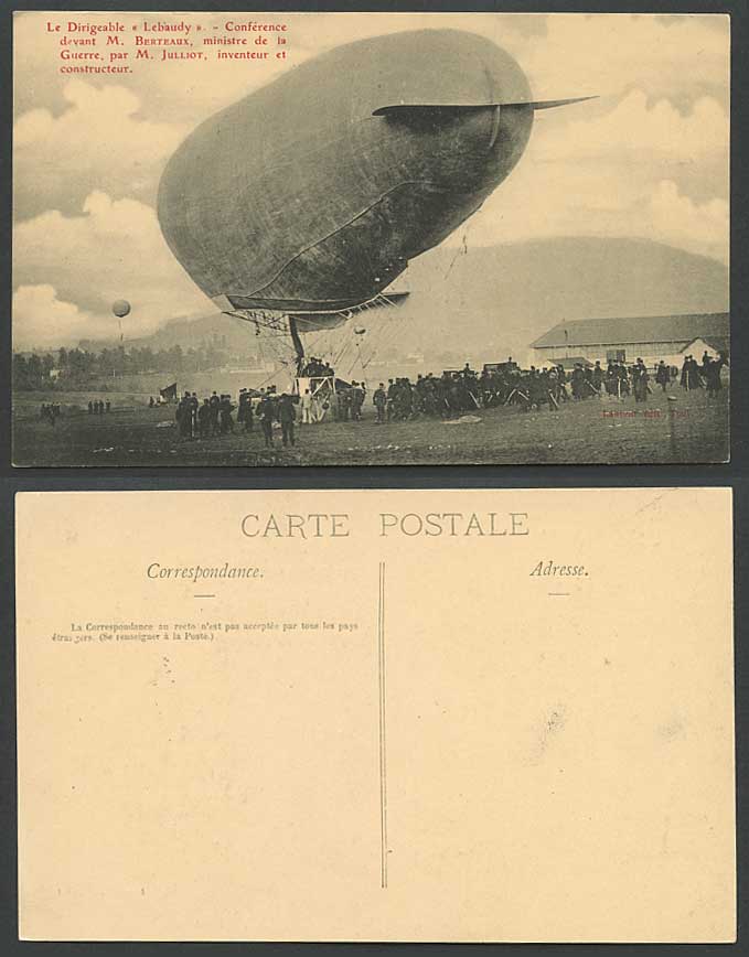 Airship Lebaudy, Berteaux, Julliot Inventor, Maker Zeppelin Balloon Old Postcard