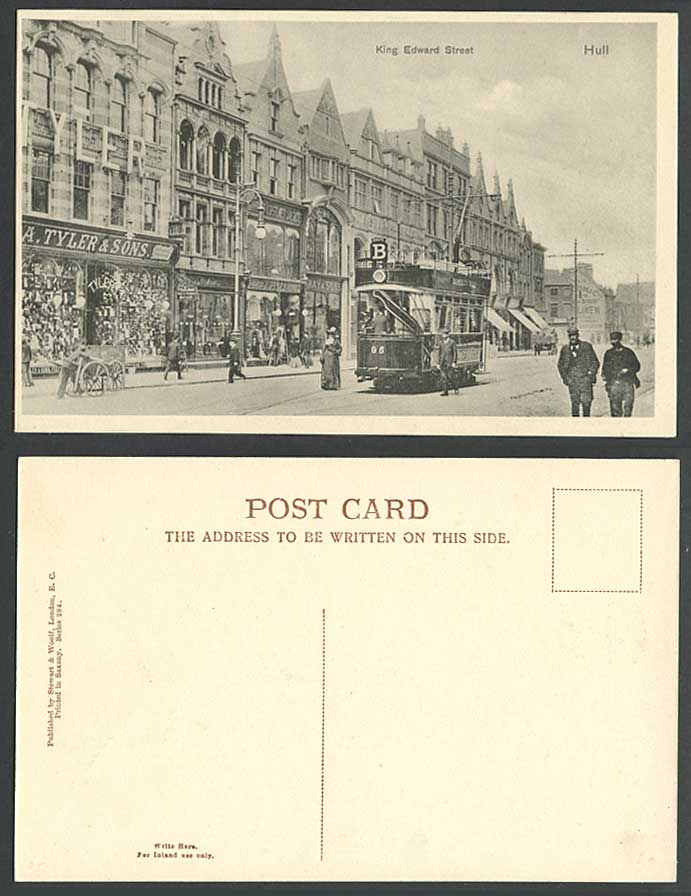 HULL King Edward Street Scene TRAM N.95 Route B Beverley Road Shops Old Postcard