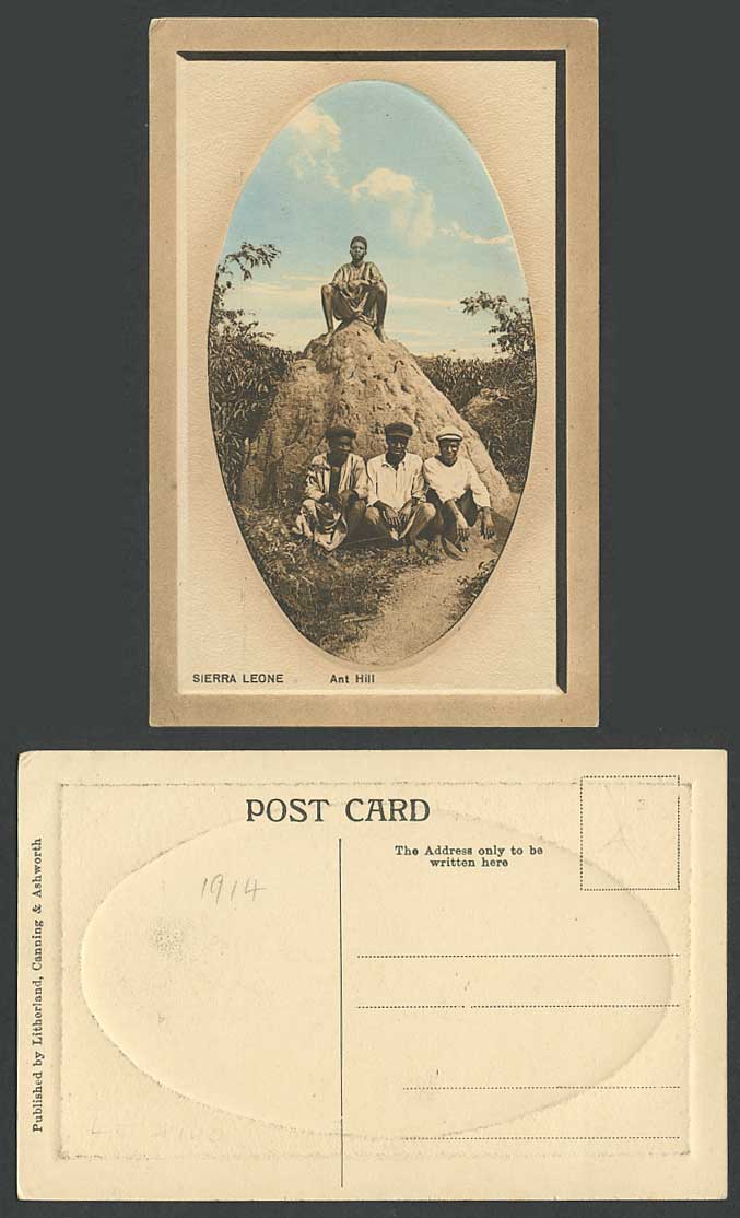 Sierra Leone c.1910 Old Postcard ANT HILL Anthill - Native Black Young Men & Boy