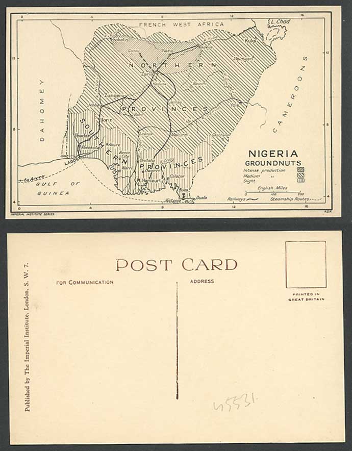 Nigeria Groundnuts MAP Kuka Zungeru Cameroons Dahomey French Africa Old Postcard
