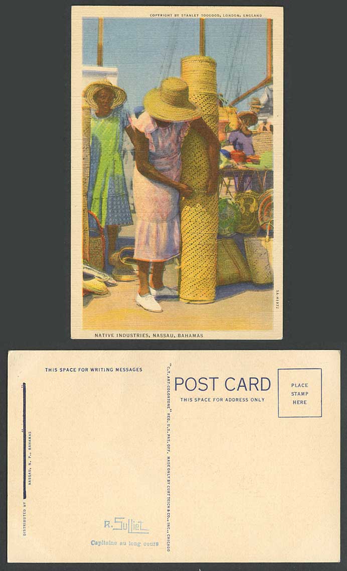 Bahamas Old Colour Postcard Native Industries Nassau Native Women Hats and Bags