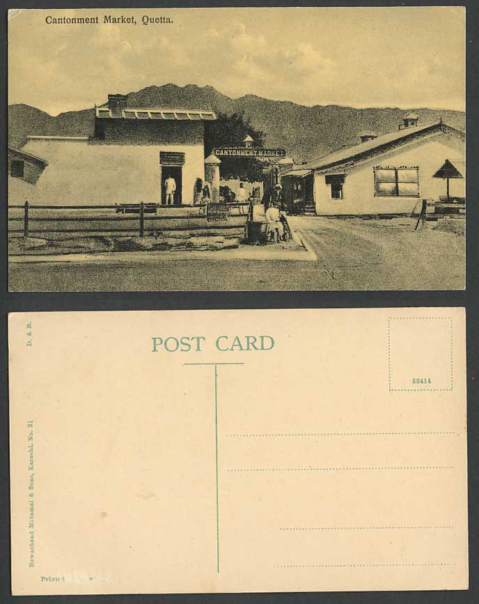 Pakistan Old Postcard Quetta Cantonment Market Street Scene British India Indian