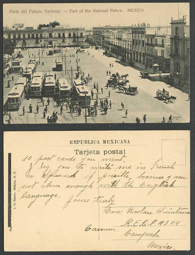Mexico Old Postcard National Palace Palacio Nacional, Tram Tramway, Street Scene