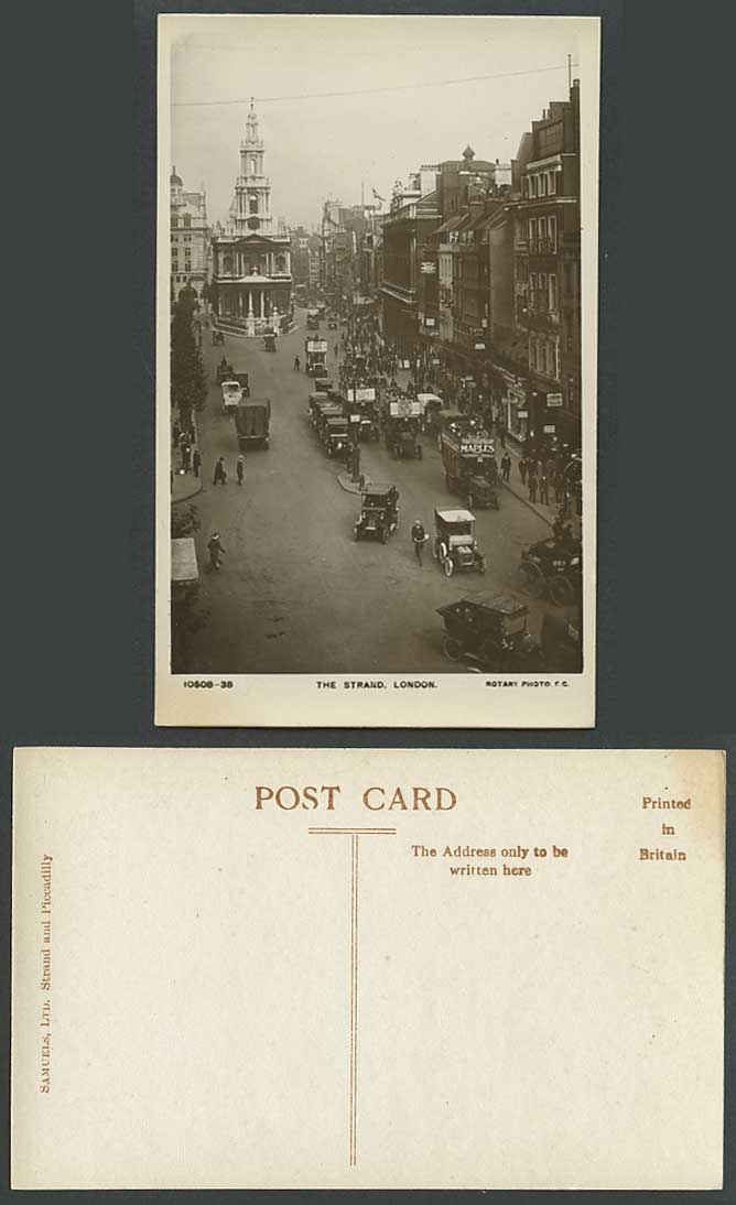 London Old Postcard The Strand Street Scene St. Mary le Strand Church Motor Cars