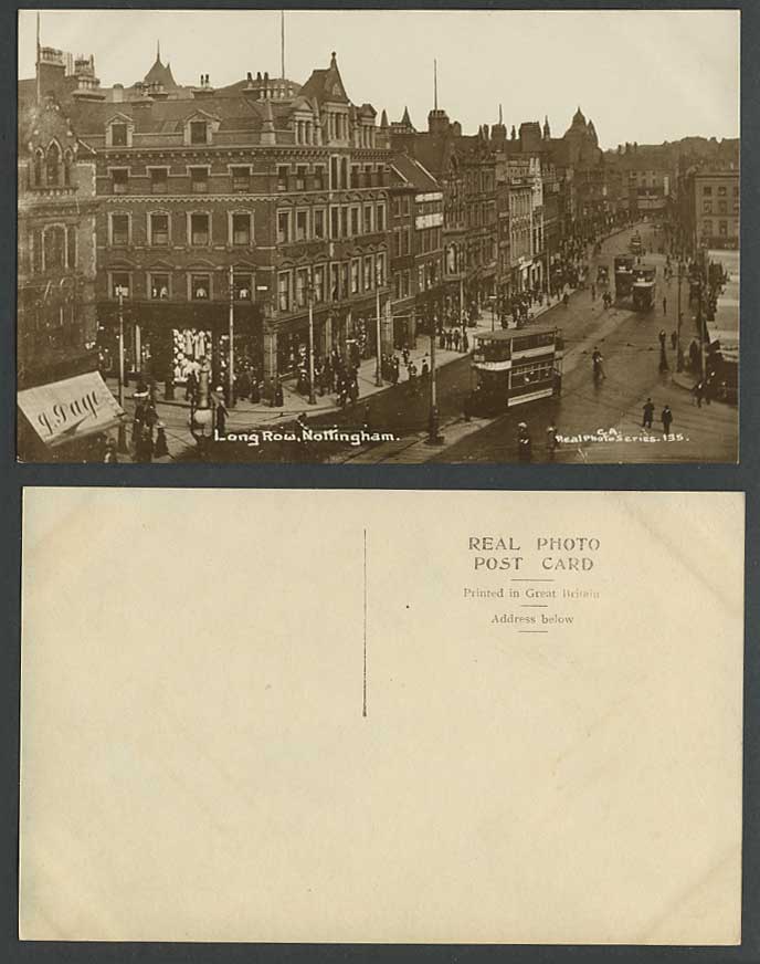 Nottingham Long Row, Street Scene Shopfront TRAM Tramway Old Real Photo Postcard