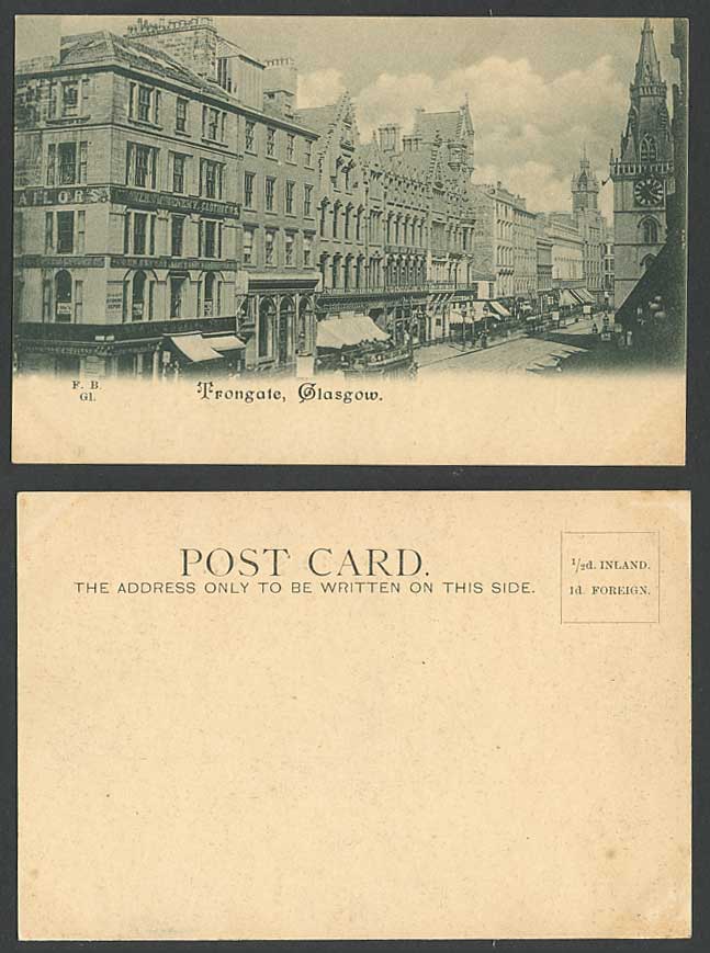 Trongate Glasgow, Street Scene, Tailor Clothiers Depot, Clock Tower Old Postcard