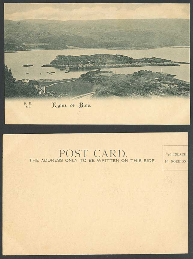 KYLES OF BUTE, Small Island Hills Panorama General View c.1900 Old U.B. Postcard