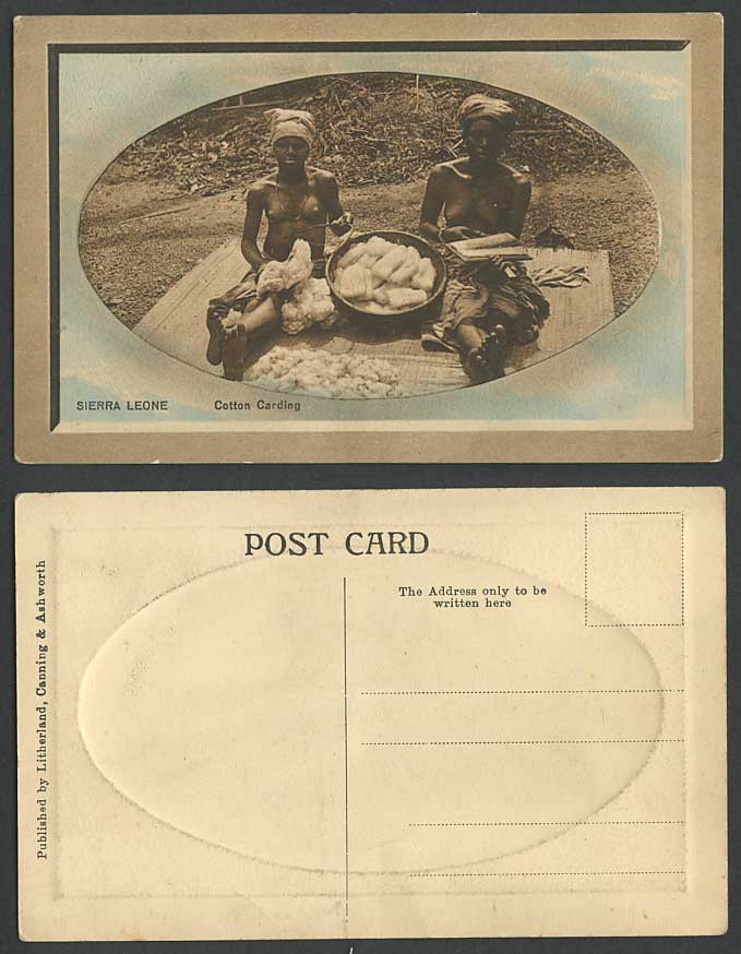 Sierra Leone Old Colour Postcard Cotton Carding 2 Native Women Girls Ethnic Life