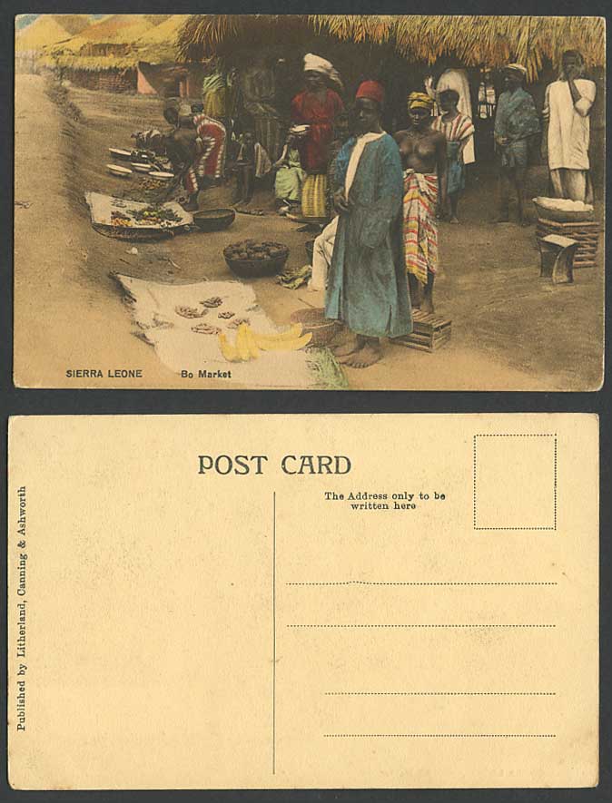 Sierra Leone Old Hand Tinted Postcard Bo Market Native Sellers Woman Ethnic Life