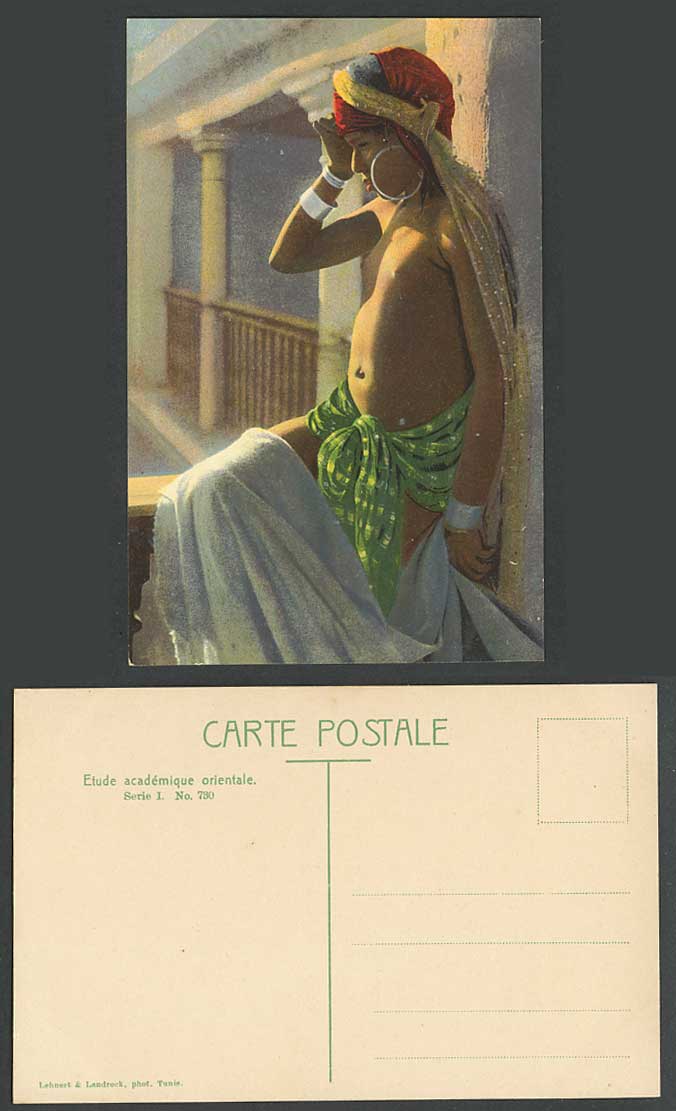 Tunisia Old Postcard Native  Arab Young Girl Large Earring Headscarf Ethnic Life