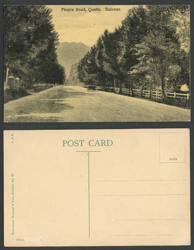 Pakistan India Old Postcard Phayre Road Quetta Summer Street Scene, Rewachand 29