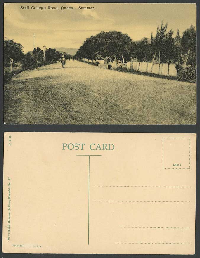 Pakistan India Old Postcard Staff College Road Quetta in Summer Street Scene 17