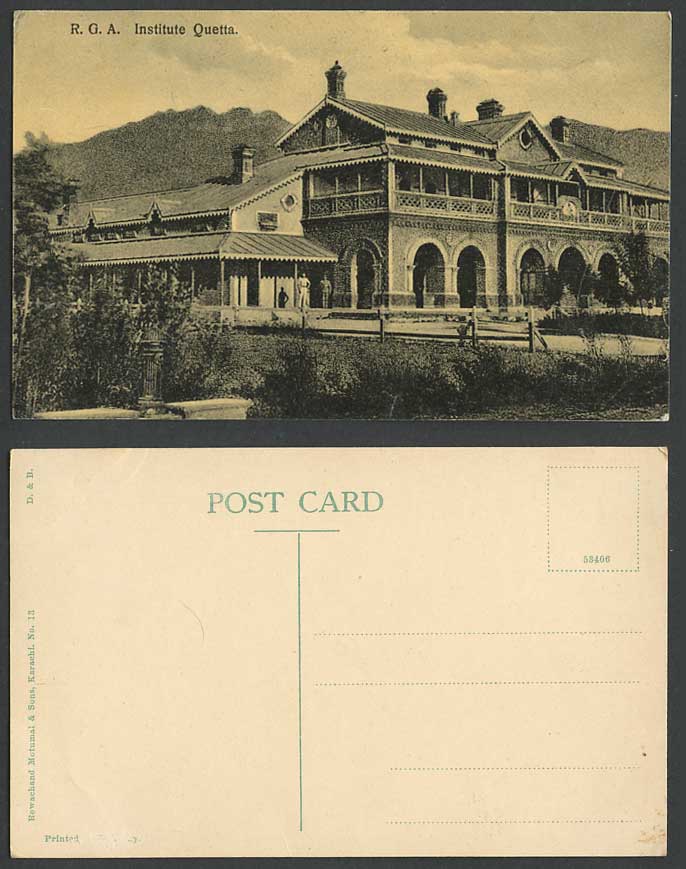 Pakistan Old Postcard Royal Garrison Artillery R.G.A. Institute Quetta Br. India
