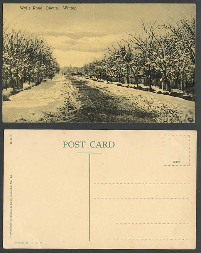 Pakistan Old Postcard Wylie Road Quetta Winter Snowy Street Scene Snow India 15