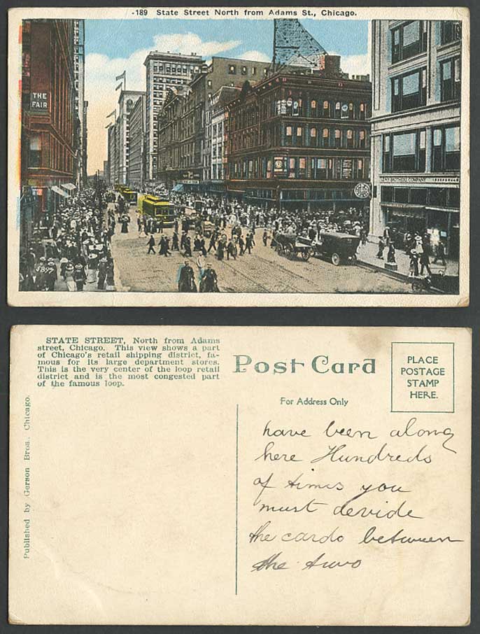 USA Old Postcard State Street North from Adams Street St. Chicago, Tram The Fair