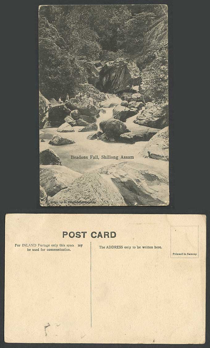 India Old Postcard Shillong Assam Beadon Beadons Fall Falls Waterfalls Rocks Men