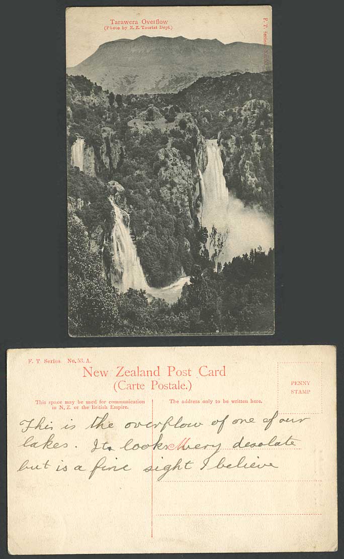 New Zealand Old Postcard Tarawera Overflow Waterfalls Mountains Water Falls F.T.
