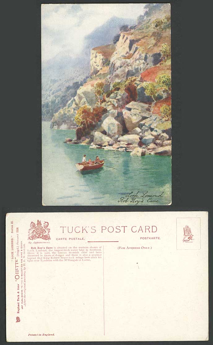 Loch Lomond, Rob Roy's Cave, Boat Lake, H.B. Wimbush Old Tuck's Oilette Postcard