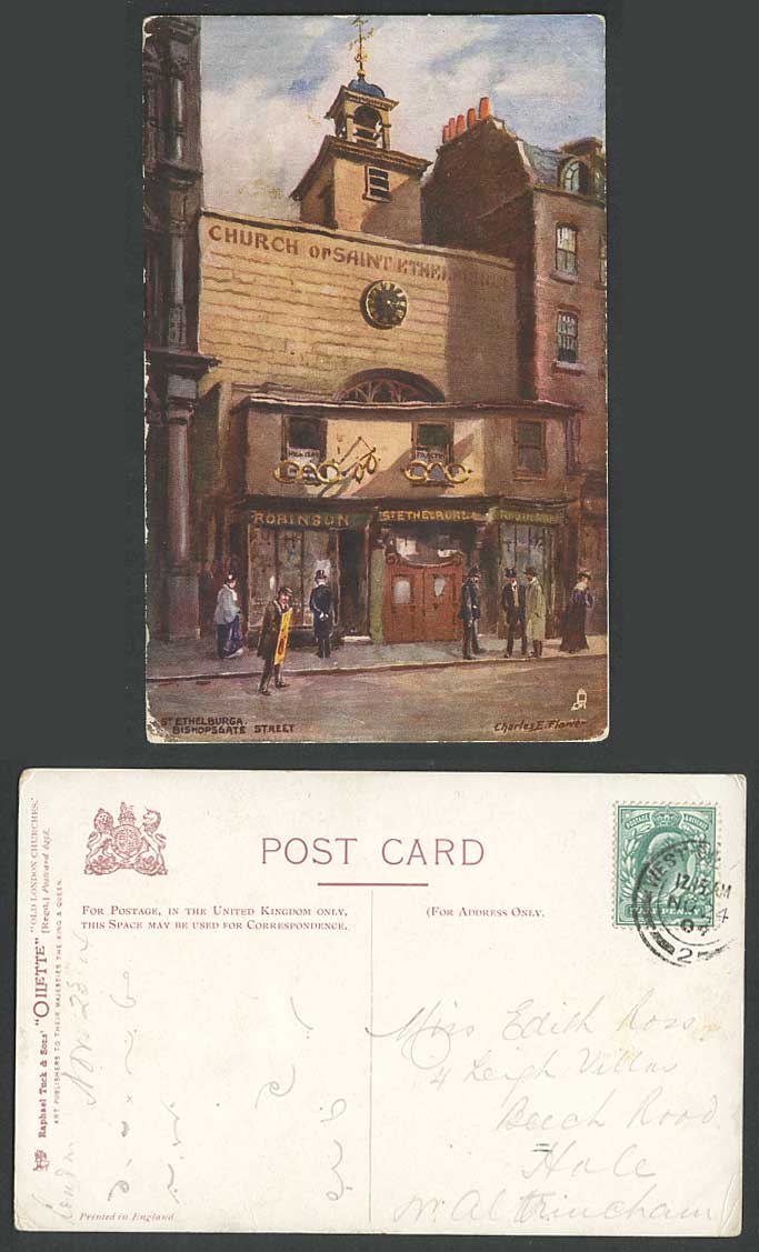 St. Ethelburga Church Bishopsgate Gate London CE Florence 1904 Old Tuck Postcard