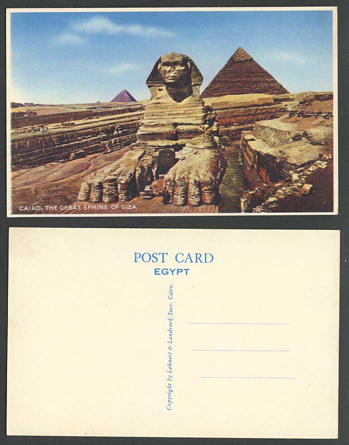 Egypt Old Postcard Cairo Great Sphinx of GIZA Gizah Pyramids, Lehnert & Landrock