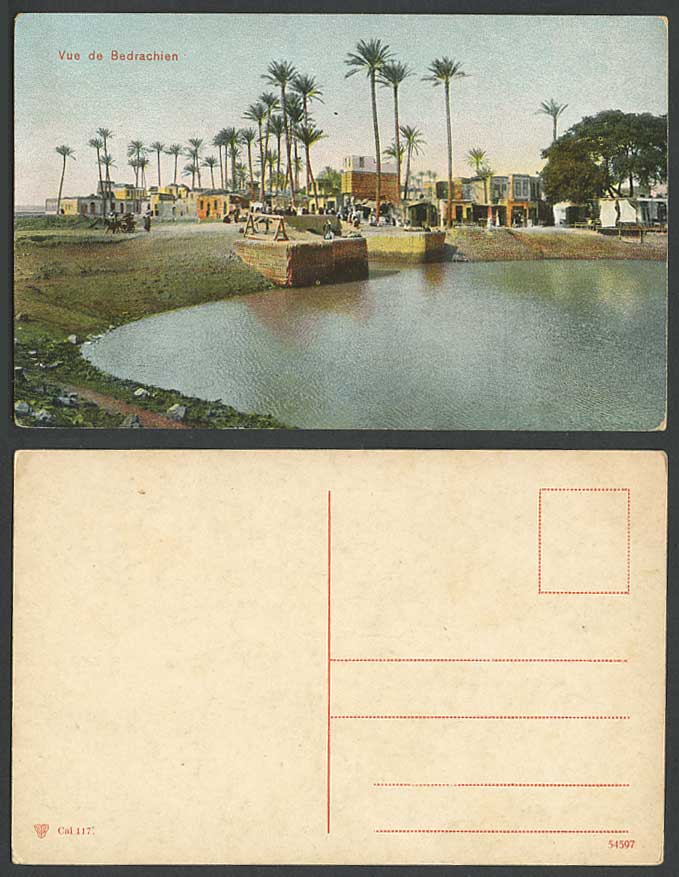 Egypt Old Colour Postcard Vue de Bedrachien Badrashin Village or Town Palm Trees